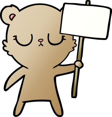 Bir insan tarafından çizilmiş protesto tabelalı barışçıl ayı yavrusu.