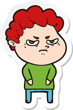 Bir insan tarafından çizilmiş kızgın bir adamın çıkartması.