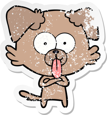 Bir insan tarafından çizilmiş dilli çizgi film köpeğinin sıkıntılı çıkartması.