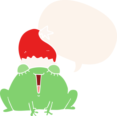 Bir insan tarafından çizilmiş eski usul konuşma baloncuğu olan şirin bir Noel kurbağası.