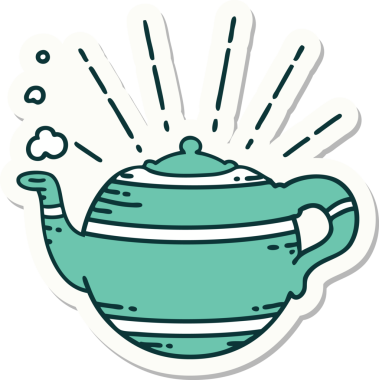 Bir insan tarafından çizilmiş dövme stili buharlı çaydanlık.