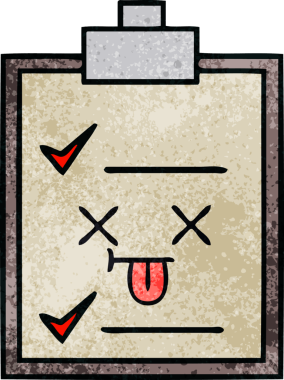 Bir insan tarafından çizilmiş kontrol listesinin retro grunge desen karikatürü