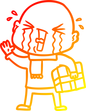 Bir insan tarafından çizilmiş, ağlayan kel bir adamın çizgi çizimi.