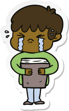 Bir insan tarafından çizilmiş ağlayan bir çizgi film çocuğunun çıkartması.