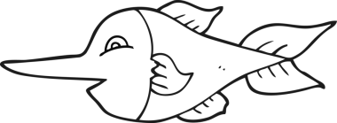 Bir insan tarafından çizilmiş siyah beyaz kılıç balığı.