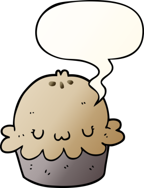 Bir insan tarafından çizilmiş yumuşak eğimli konuşma baloncuklu şirin çizgi film pastası.