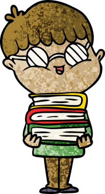 Bir insan tarafından çizilmiş gözlük takan çizgi film çocuğu.