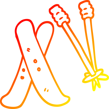 Bir insan tarafından çizilmiş karikatür kayağı ve kutupların sıcak gradyan çizimi