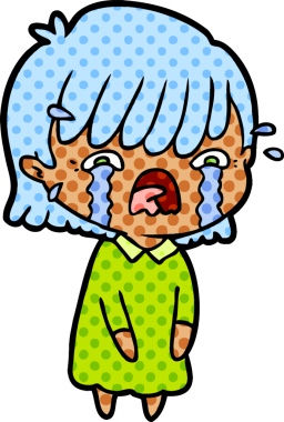 Bir insan tarafından çizilmiş ağlayan çizgi film kızı.