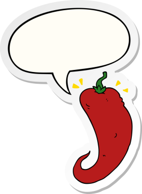 Bir insan tarafından çizilmiş konuşma kabarcığı etiketli kırmızı biber çizgi filmi.