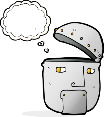 Bir insan tarafından çizilmiş düşünce baloncuklu robot kafası.