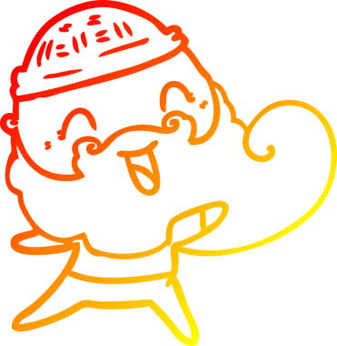 Bir insan tarafından çizilmiş sakallı ve kış şapkalı mutlu bir adamın çizimi.