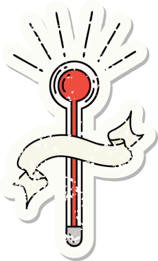 Bir insan tarafından çizilmiş eski bir dövme stili cam termometre çıkartması.