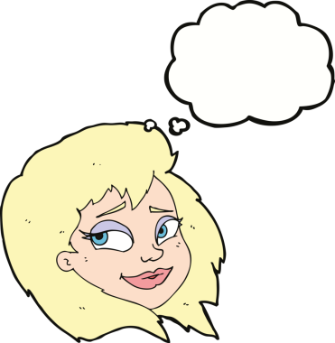 Bir insan tarafından çizilmiş düşünce baloncuklu mutlu kadın yüzü.