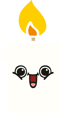 Bir insan tarafından çizilmiş yanan bir mumun düz renkli retro karikatürü