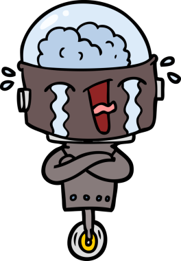 Bir insan tarafından çizilmiş ağlayan robot çizgi film.