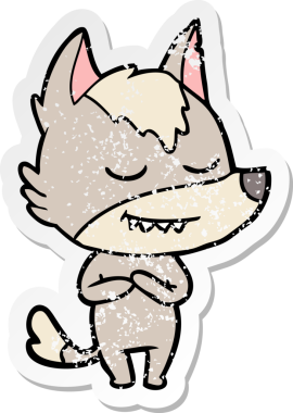 Bir insan tarafından çizilmiş dost canlısı bir kurdun sıkıntılı çıkartması.