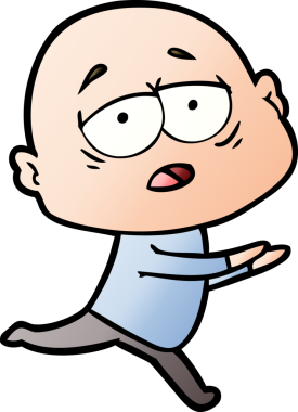 Bir insan tarafından çizilmiş yorgun, kel bir adam.