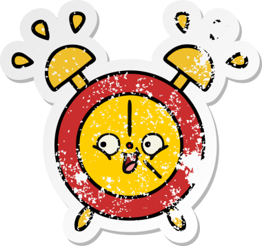 Bir insan tarafından çizilmiş sevimli bir çizgi film çalar saatinin sıkıntılı çıkartması.