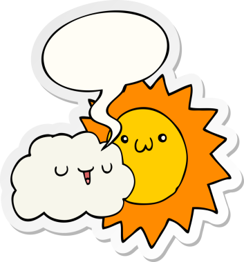 Bir insan tarafından çizilmiş konuşma kabarcığı etiketli karikatür güneşi ve bulut