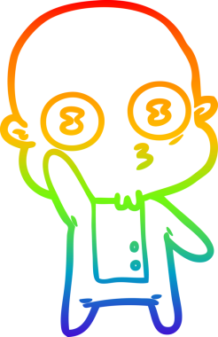 Gökkuşağı gradyan çizgisi bir insan tarafından çizilmiş garip, kel bir uzay adamının çizimi