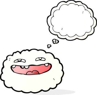 Bir insan tarafından çizilmiş düşünce baloncuklu mutlu çizgi film bulutu