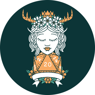 Bir insan tarafından çizilmiş doğal 20 zarlı Elf Druid karakteri simgesi