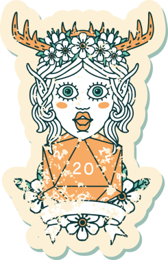 Retro Dövme Tarzı Elf Karakteri Bir insan tarafından çizilmiş doğal 20 zar ile