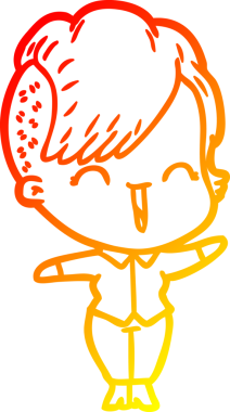 Bir insan tarafından çizilen mutlu bir hipster kızın çizgi çizimi.