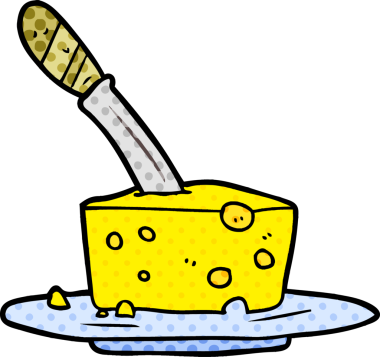 Bir insan tarafından çizilmiş peynir kalıbında çizgi film bıçağı.