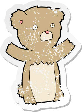 Bir insan tarafından çizilmiş oyuncak ayının gerilimli çıkartması.