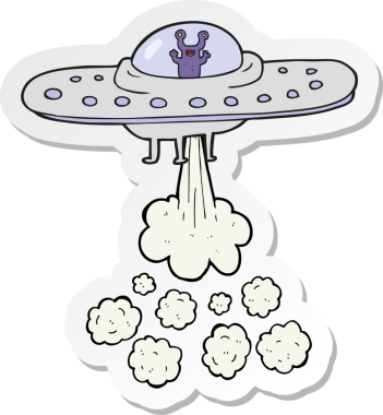 Bir insan tarafından çizilmiş bir uçan daire etiketi.