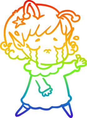 Gökkuşağı gradyan çizgisi, bir insan tarafından çizilmiş ağlayan uzaylı bir kızın çizimi.