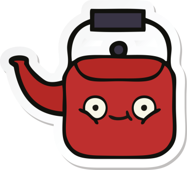 Bir insan tarafından çizilmiş şirin bir çaydanlığın çıkartması.