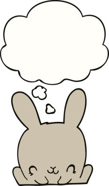 Bir insan tarafından çizilmiş düşünce kabarcığı olan çizgi film tavşanı.