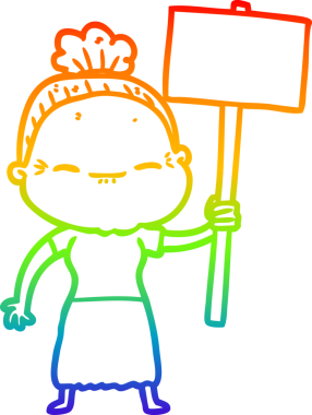 Gökkuşağı gradyan çizimi bir insan tarafından çizilmiş barışçıl yaşlı bir kadının çizimi