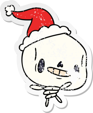 Bir insan tarafından çizilmiş kawaii iskeletinin hüzünlü çıkartması.