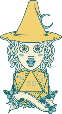 Retro Dövme Biçimli elf karakteri Bir insan tarafından çizilmiş doğal yirmi zar atışıyla