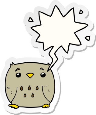 bir insan tarafından çizilmiş konuşma kabarcığı etiketli çizgi film baykuşu