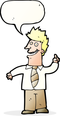 Bir insan tarafından çizilmiş konuşma baloncuğu ile iyi bir fikri olan çizgi film adamı.