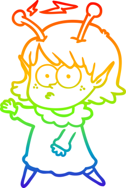 Gökkuşağı gradyan çizgisi bir insan tarafından çizilmiş uzaylı bir kızın çizimi