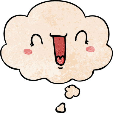 Bir insan tarafından çizilmiş grunge dokuma tarzında düşünce baloncuğu olan mutlu çizgi film yüzü