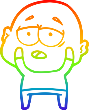 Gökkuşağı gradyan çizgi çizimi bir insan tarafından çizilmiş yorgun kel bir adam