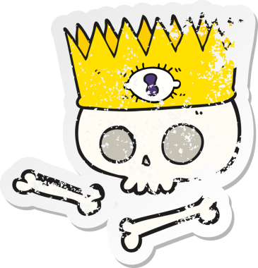 Bir insan tarafından çizilmiş eski bir kafatasına çizilmiş sihirli bir taç.