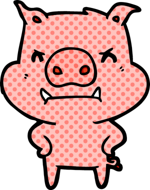 Bir insan tarafından çizilmiş kızgın çizgi film domuzu.