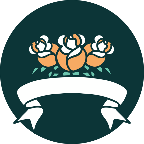 Bir insan tarafından çizilmiş bir buket çiçeğin pankartıyla dövme stili simgesi