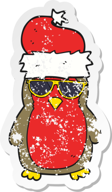 Bir insan tarafından çizilmiş havalı bir Noel Robin çizgi filminin gerilimli retro yapıştırması.