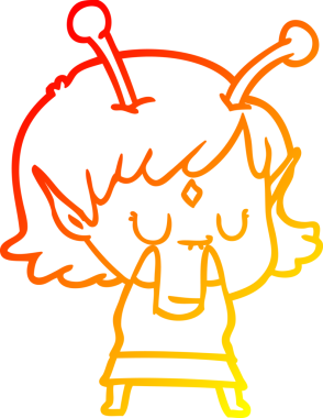 Bir insan tarafından çizilmiş bir uzaylı kız çizgi çizimi.