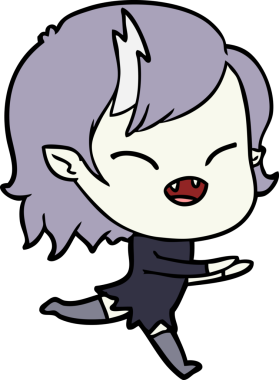 Bir insan tarafından çizilmiş, gülen vampir kız çizgi filmi.