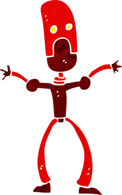 Bir insan tarafından çizilmiş komik robot.